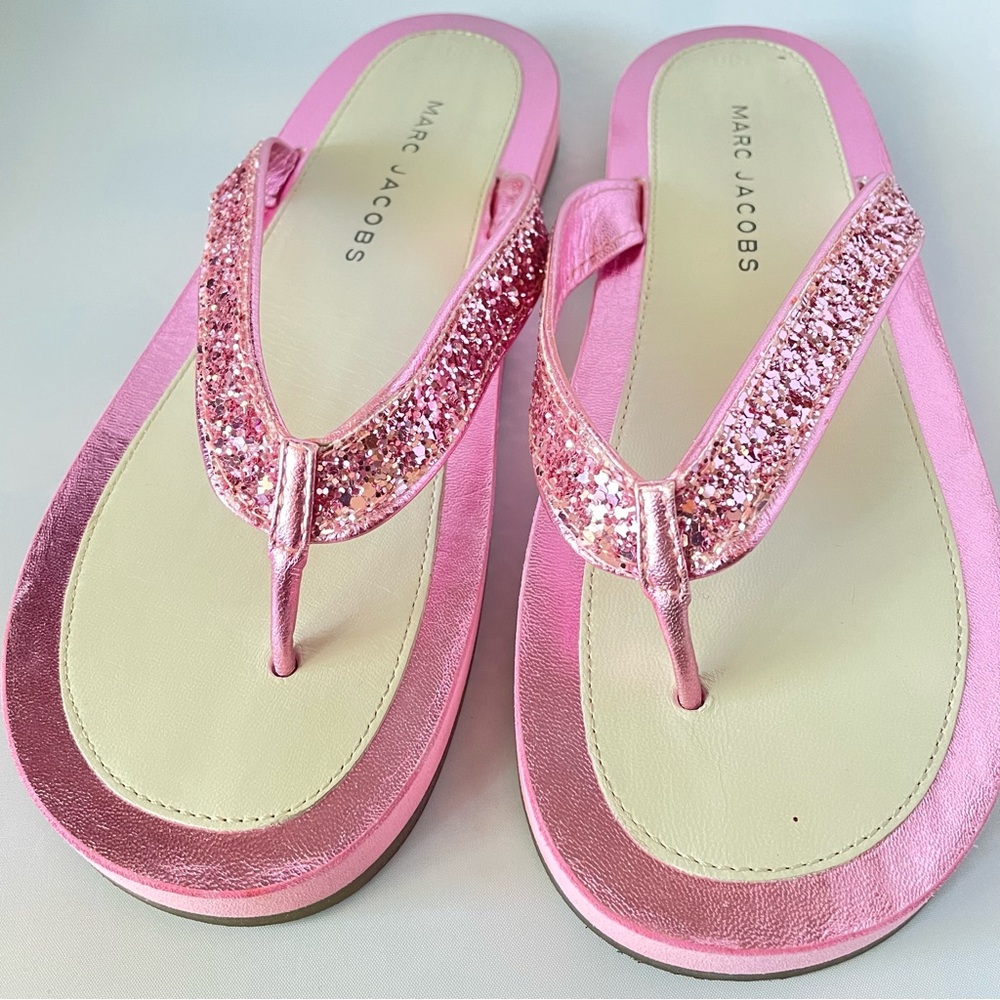 Marc Jacobs couture line Pink Glitter Sandals Flip Flops Size 38